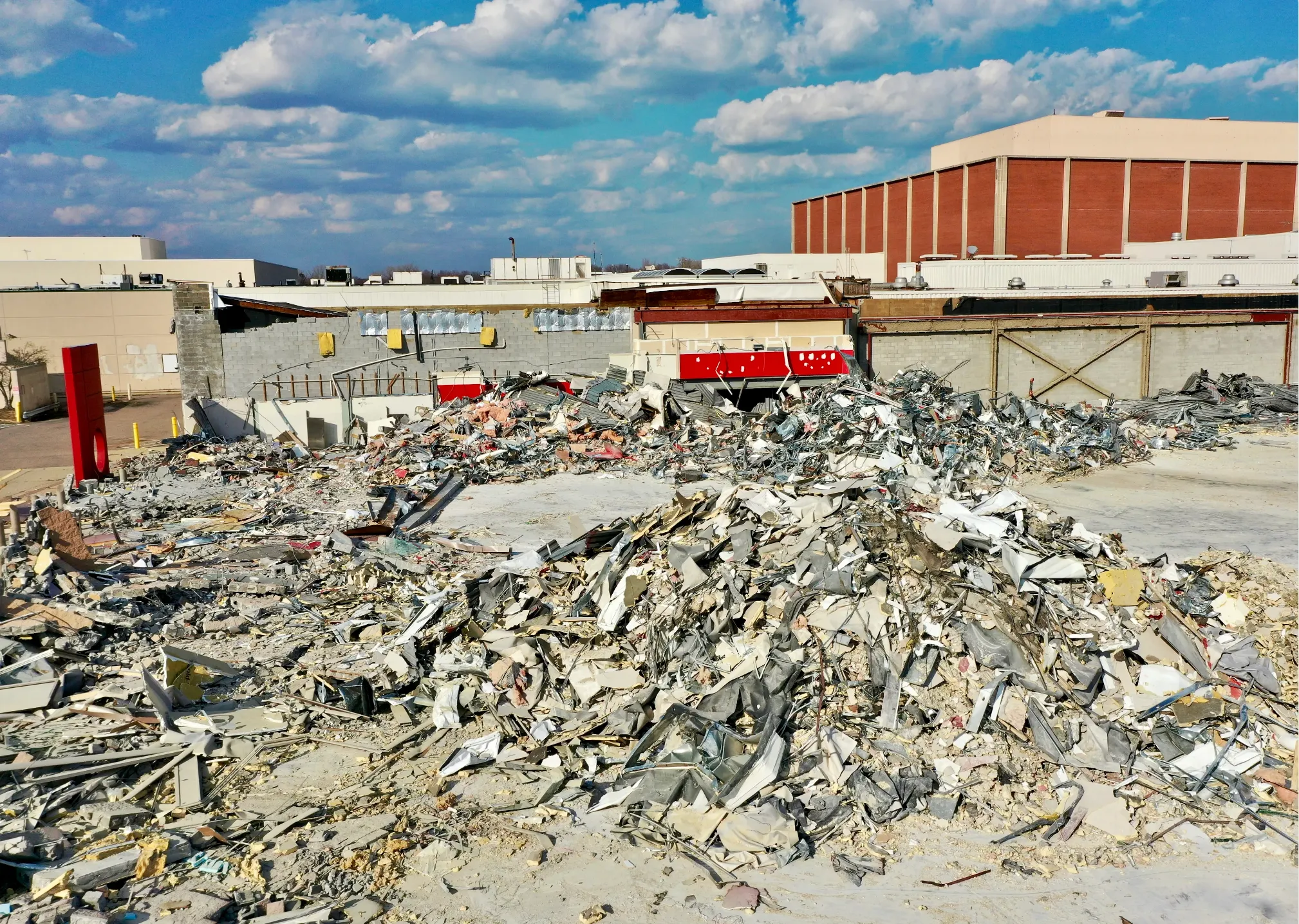 Demolition site covered in concrete rubble
